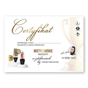 Certyfikat ze szkolenia online Mistrzowskie produkty w zdobieniach by Monik