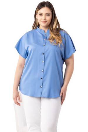 Bluzka INEA rozpinana ze stójką niebieska 54 PLUS SIZE