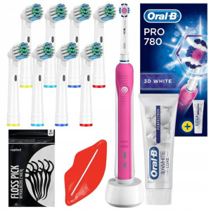 Szczoteczka Oral-B Pro1 780 Pink 3D White + Pasta 3D White 75ml + Dodatki
