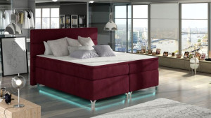 Łóżko Amadeo Z Oświetleniem 160x200 Bordo- Eltap