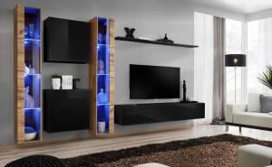 Switch Xvi Meblościanka Dąb Wotan/czarny Led-asm