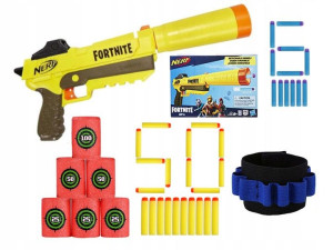 Wyrzutnia Nerf Fortnite SP-L + 50 strzałek żółtych + beczki + opaska