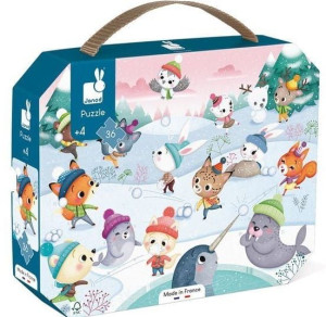 Puzzle w walizce Zabawa na śniegu 36 elementów 4+ , Janod
