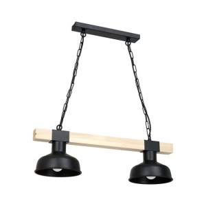 Lampa wisząca FARO CZARNA / NATURALNE DREWNO 2xE27 60W
