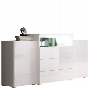 Dwudrzwiowa komoda z szufladami 150cm - Biały połysk