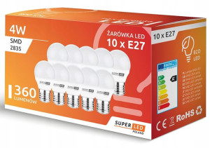 Zestaw 10x Żarówka LED E27 360lm 4W kula G45