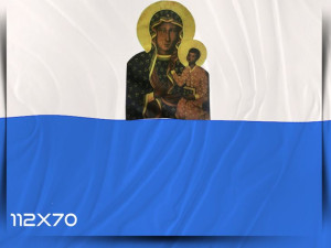 Flaga kościelna Maryjna z wizerunkiem Maryi 112x70 cm. prod.