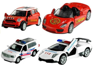 Zabawkowe Autko Policja Straż Pożarna Metal Świeci Gra 1:32