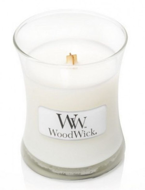 WoodWick White Teak świeczka mała drewniany knot