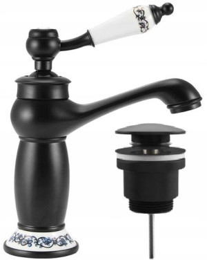 Zestaw Kran + Korek Umywalkowy Bateria Flox Black