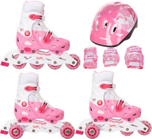 Dziecięce Rolki Wrotki Regulowane 3w1 Raven Balloon Pink 33-36 + kask