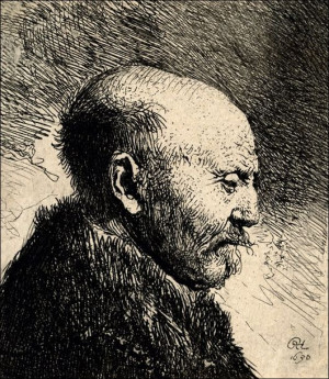 A Bald Man in Profile, Rembrandt - plakat 70x100 c