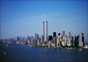 Aerial view of New York City, in which the World T