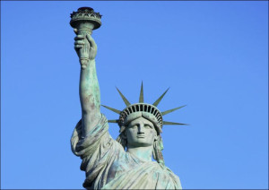 A bronze replica, one-fifth the size of the Statue