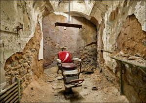 A barber’s chair at the Eastern State Penitentiary