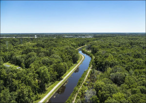 Aerial view of the Pipe Makers Canal, which winds