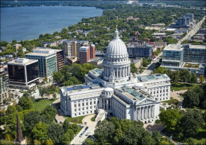 Aerial view of the Wisconsin Capitol and surroundi