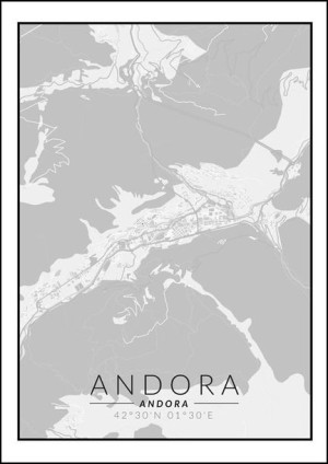 Andora mapa czarno biała - plakat 60x80 cm