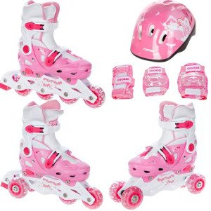 Dziecięce Rolki Wrotki Regulowane 3w1 Raven Balloon Pink 37-40 + kask