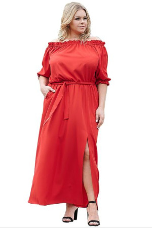 Sukienka ASTRA hiszpanka long czerwona 54 PLUS SIZE