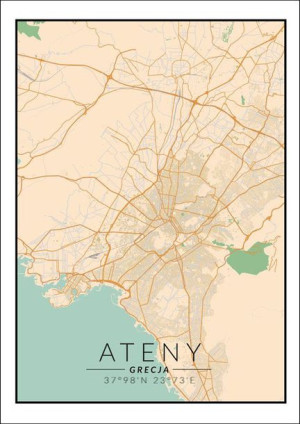 Ateny mapa kolorowa - plakat 70x100 cm