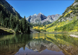 Autumnal view of Rocky Mountain peaks called the M