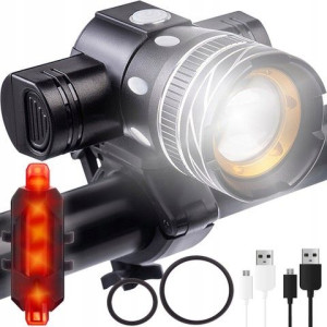 Lampka Rowerowa Przód Tył Usb Led Zestaw 1500lm T6