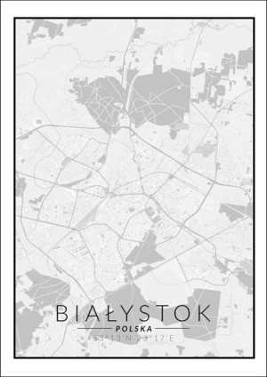 Białystok, Polska mapa czarno biała - plakat 40x50