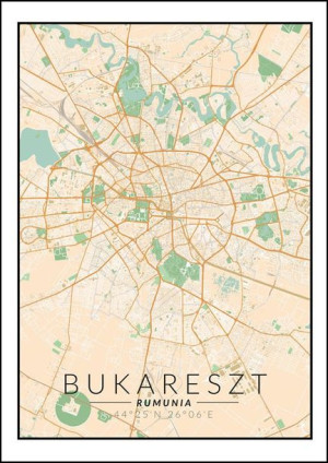 Bukareszt mapa kolorowa - plakat 59,4x84,1 cm