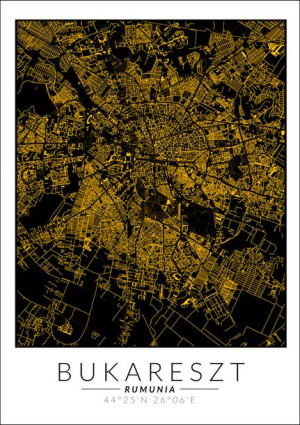 Bukareszt złota mapa - plakat 40x50 cm