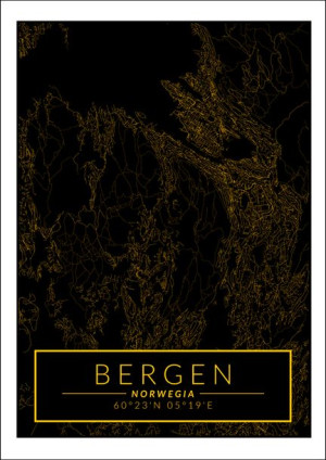 Bergen mapa złota - plakat 70x100 cm