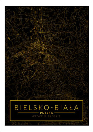 Bielsko Biała mapa złota - plakat 60x80 cm