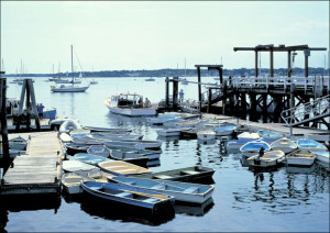 Boats congregate at the Kittery Point, Maine harbo