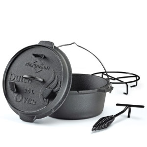 Garnek żeliwny Kuchenprofi Dutch Oven, z akcesoriami do używania na grillu