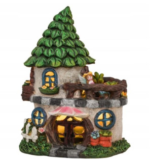 Zielony Domek Wróżki Figurka Ozdobna Ogrodowa Led