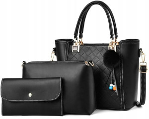 CZARNA Torebka Damska ZESTAW 3W1 Elegancka SHOPPER