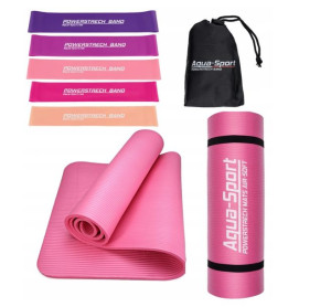 Aqua-sport Powerstrech Zestaw Mata Nbr + Zestaw 5 Gum Mini Band Pink