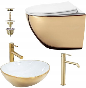 Misa WC Carlo Gold + Umywalka Rea Bateria Korek