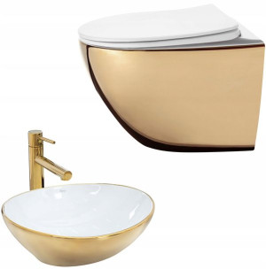 Misa WC Carlo Gold White + Umywalka Sofia Rea