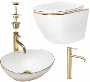 WC Carlo Gold Edge Umywalka Sofia Bateria Korek