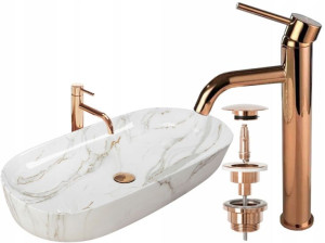 Umywalka Cleo Aiax Marmur Bateria Rose Gold Korek