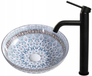 Umywalka Nablatowa Arte Blue 40 cm + Bateria Kran
