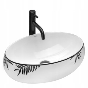 Umywalka Nablatowa Ceramiczna Shila Czarne Liście