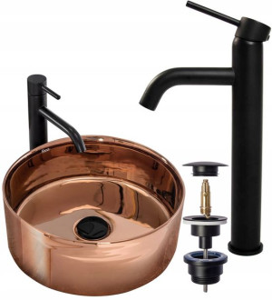 Umywalka Nablatowa Ida Rose Gold + Bateria + Korek