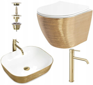 WC Carlo Brush Gold Umywalka Floria Bateria Korek