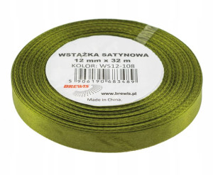 Wstążka Satynowa Ozdobna 12mm 32m Oliwkowa Brewis