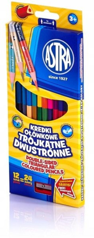 ASTRA kredki ołówkowe trójkątne dwustronne 24 kol.
