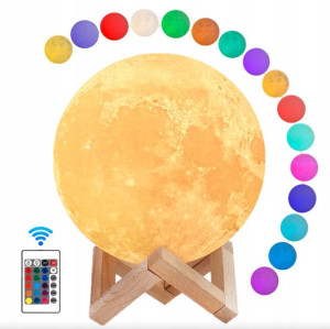 LAMPKA nocna KSIĘŻYC 8cm 3D PILOT LED RGB moon
