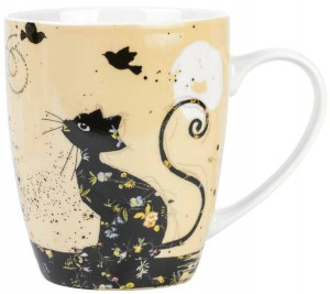 Stylowy Kubek 100% Porcelana Kot I Ptaki 360ml.