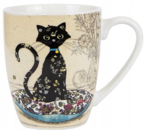 Stylowy Kubek 100% Porcelana Czarny Kot 360ml.